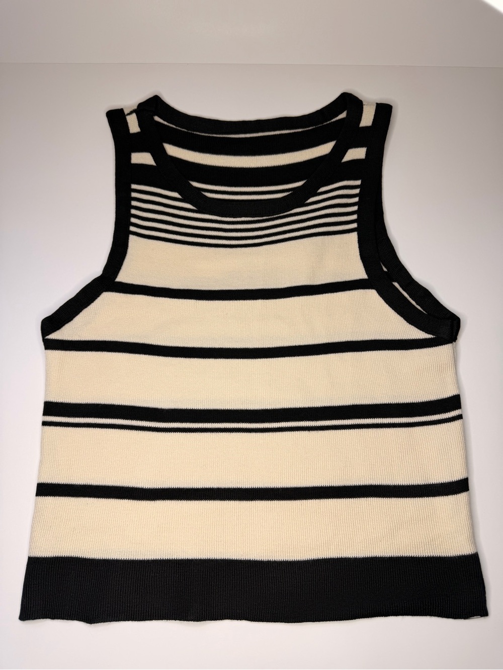 Striped Black and Cream Knit Tank top Sweater
